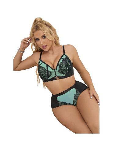 SUBBLIME - 955557 GREEN PATENT LEATHER MESH ZIPPER BRA SET S/M