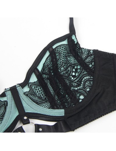 SUBBLIME - 955557 GREEN PATENT LEATHER MESH ZIPPER BRA SET S/M