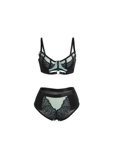 SUBBLIME - 955564 GREEN PATENT LEATHER MESH ZIPPER BRA SET L/XL