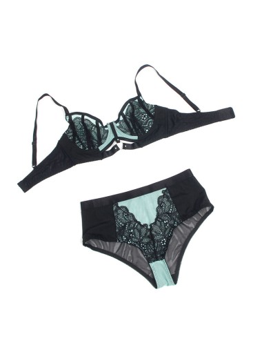 SUBBLIME - 955564 GREEN PATENT LEATHER MESH ZIPPER BRA SET L/XL