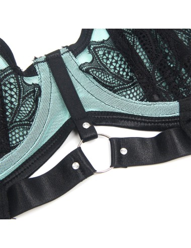 SUBBLIME - 955564 GREEN PATENT LEATHER MESH ZIPPER BRA SET L/XL