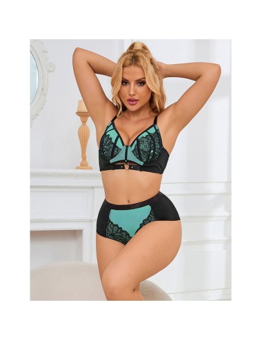 SUBBLIME - 955564 GREEN PATENT LEATHER MESH ZIPPER BRA SET L/XL