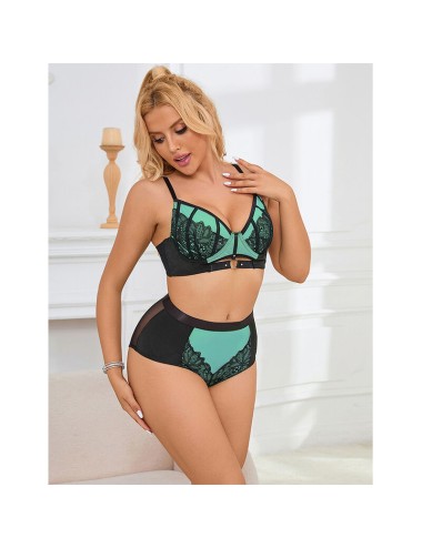 SUBBLIME - 955564 GREEN PATENT LEATHER MESH ZIPPER BRA SET L/XL