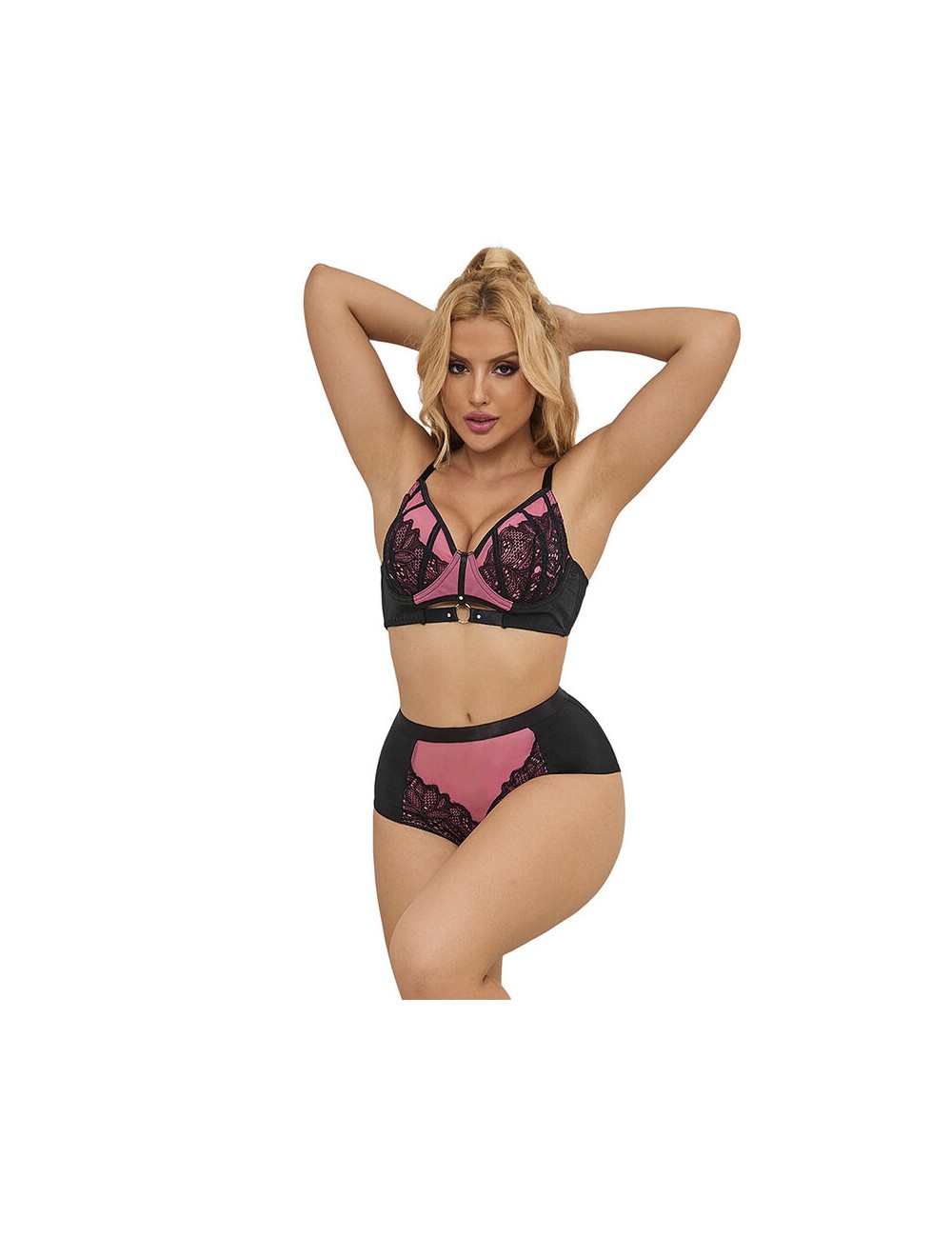 SUBBLIME - 955571 PINK PATENT LEATHER MESH ZIPPER BRA SET S/M