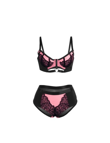 SUBBLIME - 955571 PINK PATENT LEATHER MESH ZIPPER BRA SET S/M