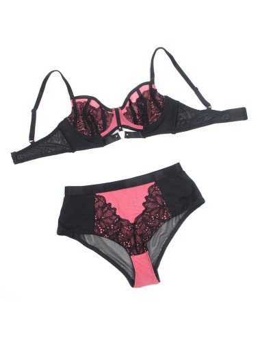 SUBBLIME - 955571 PINK PATENT LEATHER MESH ZIPPER BRA SET S/M