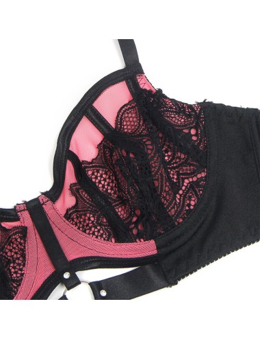 SUBBLIME - 955571 PINK PATENT LEATHER MESH ZIPPER BRA SET S/M