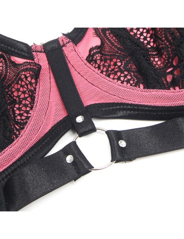 SUBBLIME - 955571 PINK PATENT LEATHER MESH ZIPPER BRA SET S/M