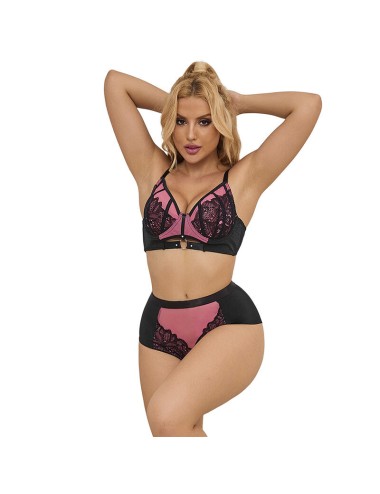 SUBBLIME - 955588 PINK PATENT LEATHER MESH ZIPPER BRA SET L/XL