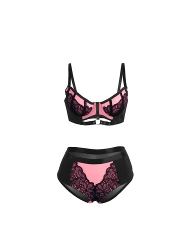 SUBBLIME - 955588 PINK PATENT LEATHER MESH ZIPPER BRA SET L/XL