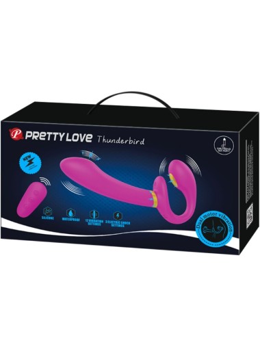 PRETTY LOVE - THUNDERBIRD DOUBLE STRAP-ON VIBRATOR REMOTE CONTROL PURPLE