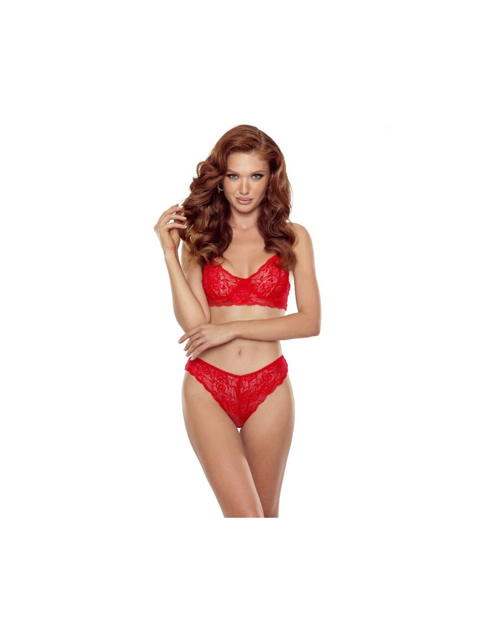 PASSION - DENELIA SET THONG + BRA RED L/XL