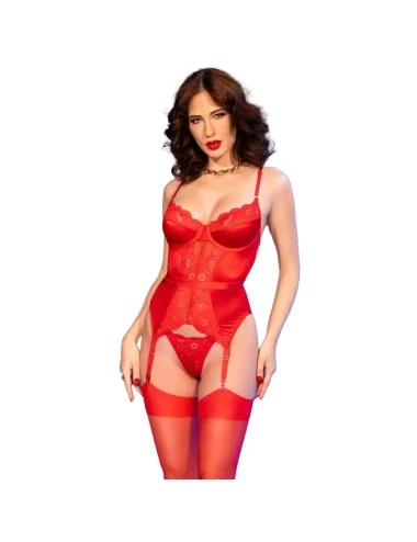 CHILIROSE - CR 4845 CORSET AND STOCKINGS RED XL