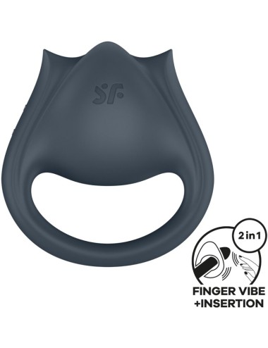 SATISFYER - PERFECT PAIR 2 MULTIVIBRATOR 2 IN 1 PENIS RING AND FINGER STIMULATOR GREY