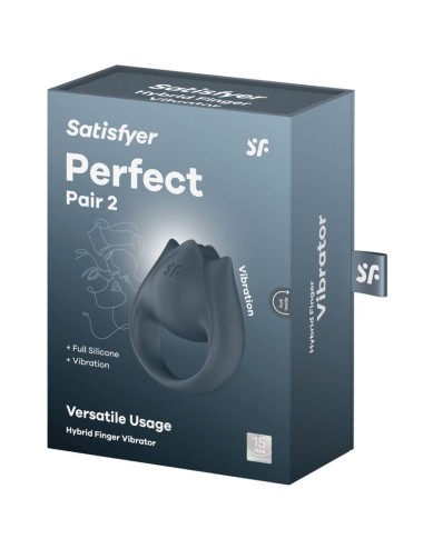 SATISFYER - PERFECT PAIR 2 MULTIVIBRATOR 2 IN 1 PENIS RING AND FINGER STIMULATOR GREY