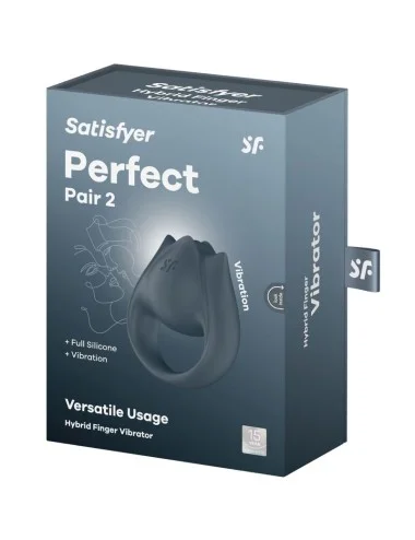 SATISFYER - PERFECT PAIR 2 MULTIVIBRATOR 2 IN 1 PENIS RING AND FINGER STIMULATOR GREY