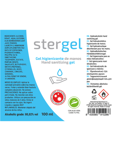 STERGEL - HYDROALCOHOLIC HAND SANITIZING GEL ALOE VERA 100ML