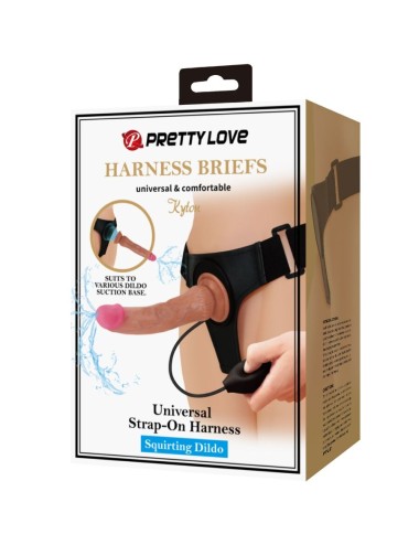 PRETTY LOVE - KYTON UNIVERSAL HARNESS BRIEFS WITH SQUIRTING DILDO 19 CM MULATO