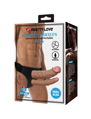 PRETTY LOVE - KEAVEN HARNESS BRIEFS UNIVERSAL & COMFORTABLE DOUBLE DILDO