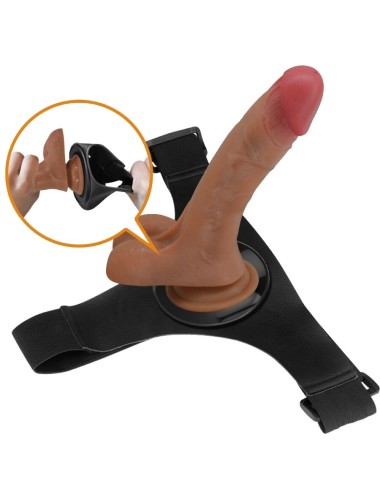 PRETTY LOVE - UNIVERSAL HARNESS BRIEFS WITH VIBRATING AND SQUIRTING DILDO 15.5 CM MULATO
