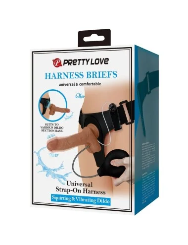 PRETTY LOVE - UNIVERSAL HARNESS BRIEFS WITH VIBRATING AND SQUIRTING DILDO 15.5 CM MULATO