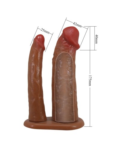 PRETTY LOVE - YAIRON DOUBLE PENIS SLEEVE WITH 4 CM EXTENSION MULATTO
