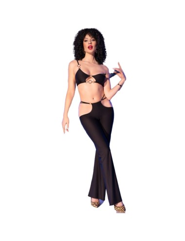 CHILIROSE - CR 4851 BLACK TOP AND LEGGINGS SET WITH GOLDEN ACCESSORIES L