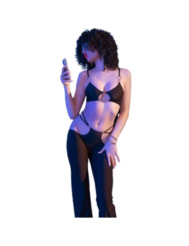 CHILIROSE - CR 4851 BLACK TOP AND LEGGINGS SET WITH GOLDEN ACCESSORIES L