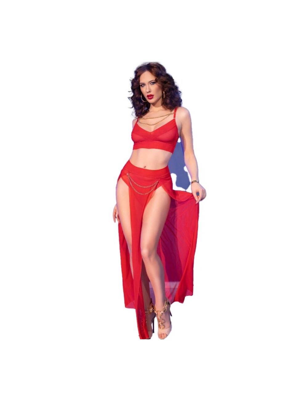 CHILIROSE - CR 4850 RED TOP AND LEGGINGS SET WITH GOLDEN ACCESSORIES S