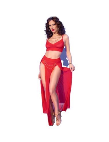 CHILIROSE - CR 4850 RED TOP AND LEGGINGS SET WITH GOLDEN ACCESSORIES XL