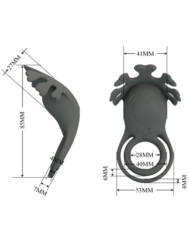 PRETTY LOVE - RUBEN DOUBLE VIBRATING RING WITH STIMULATOR GRAY