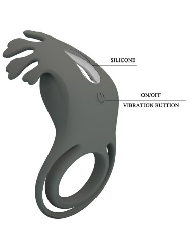 PRETTY LOVE - RUBEN DOUBLE VIBRATING RING WITH STIMULATOR GRAY