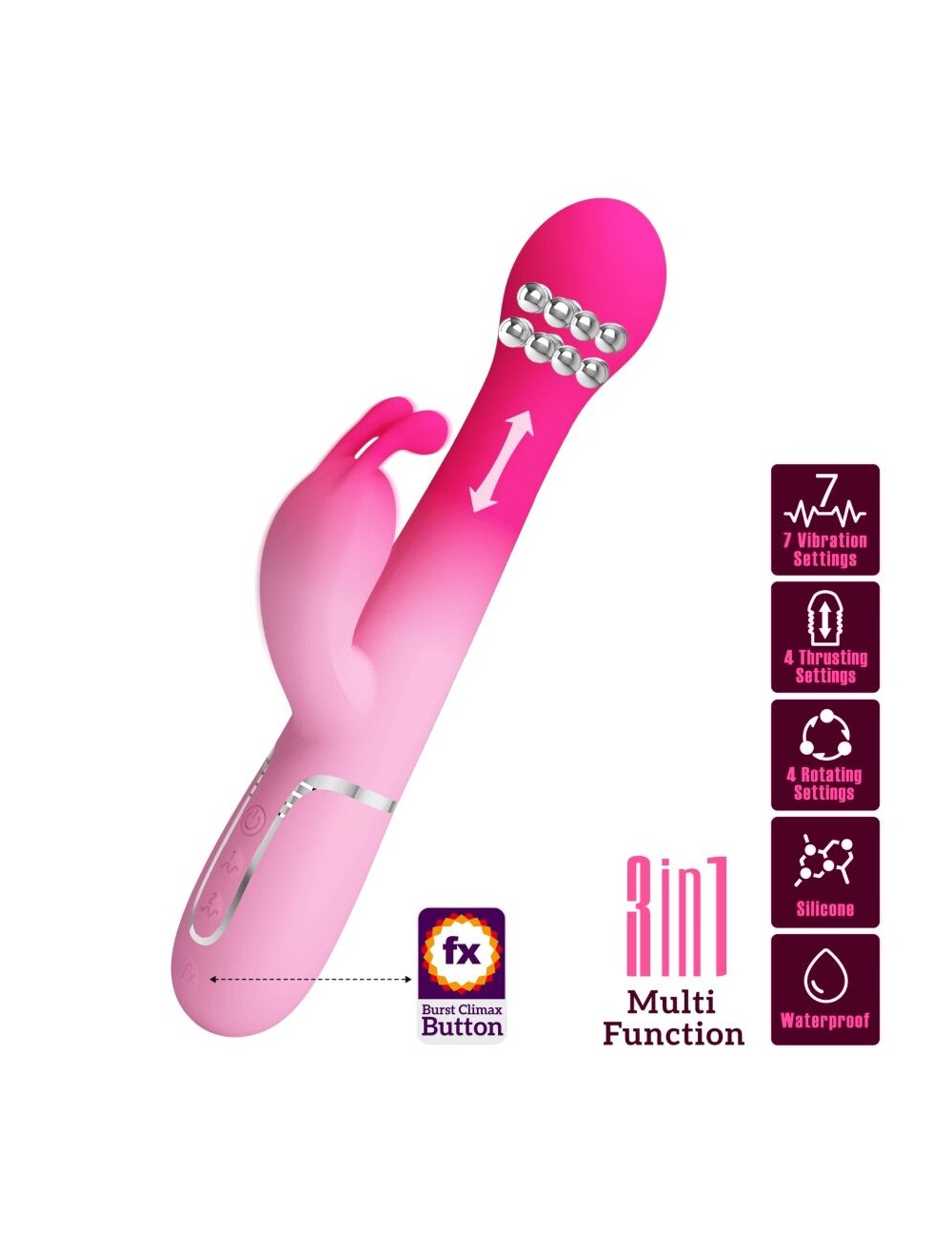 PRETTY LOVE - DEJON 3 IN 1 MULTIFUNCTION RABBIT VIBRATOR PINK