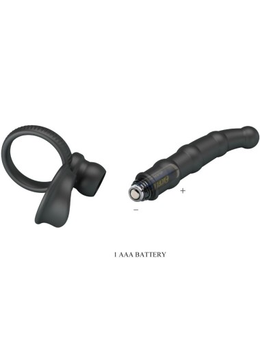 PRETTY LOVE - TATUM VIBRATING PENIS RING WITH PLUG 10 VIBRATIONS BLACK