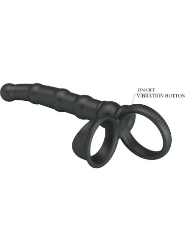 PRETTY LOVE - TATUM VIBRATING PENIS RING WITH PLUG 10 VIBRATIONS BLACK