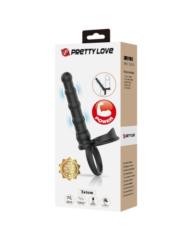 PRETTY LOVE - TATUM VIBRATING PENIS RING WITH PLUG 10 VIBRATIONS BLACK