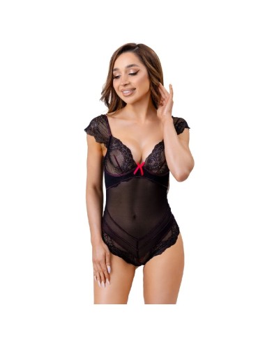 LIVCO CORSETTI FASHION - EVELYN LC 20243 BODY WITH LACE TRIMMING AND TRANSPARENCIES BLACK S/M