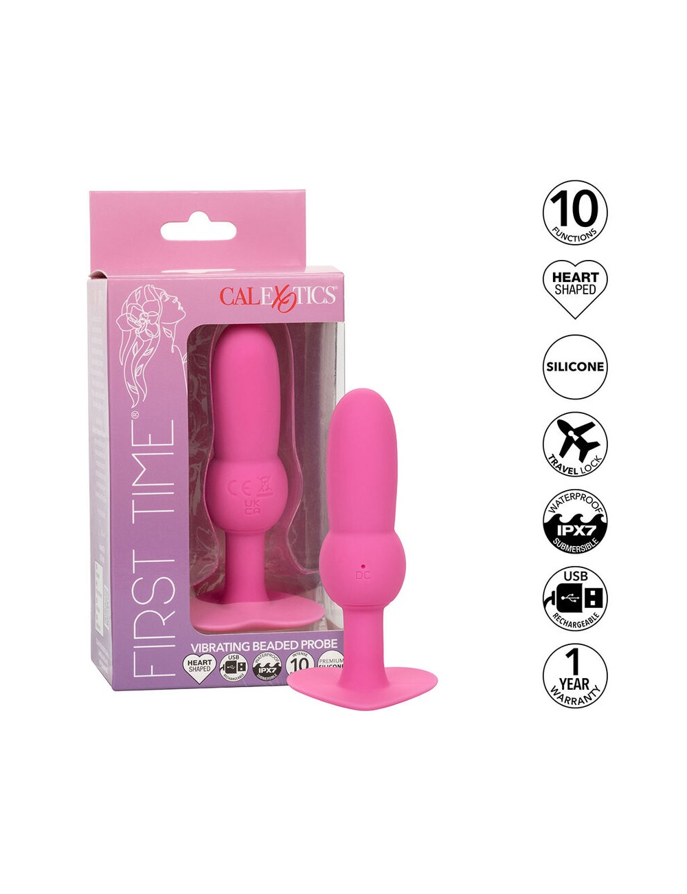 CALEXOTICS - FIRST TIME ANAL PLUG BEADED PROBE 10 VIBRATIONS PINK