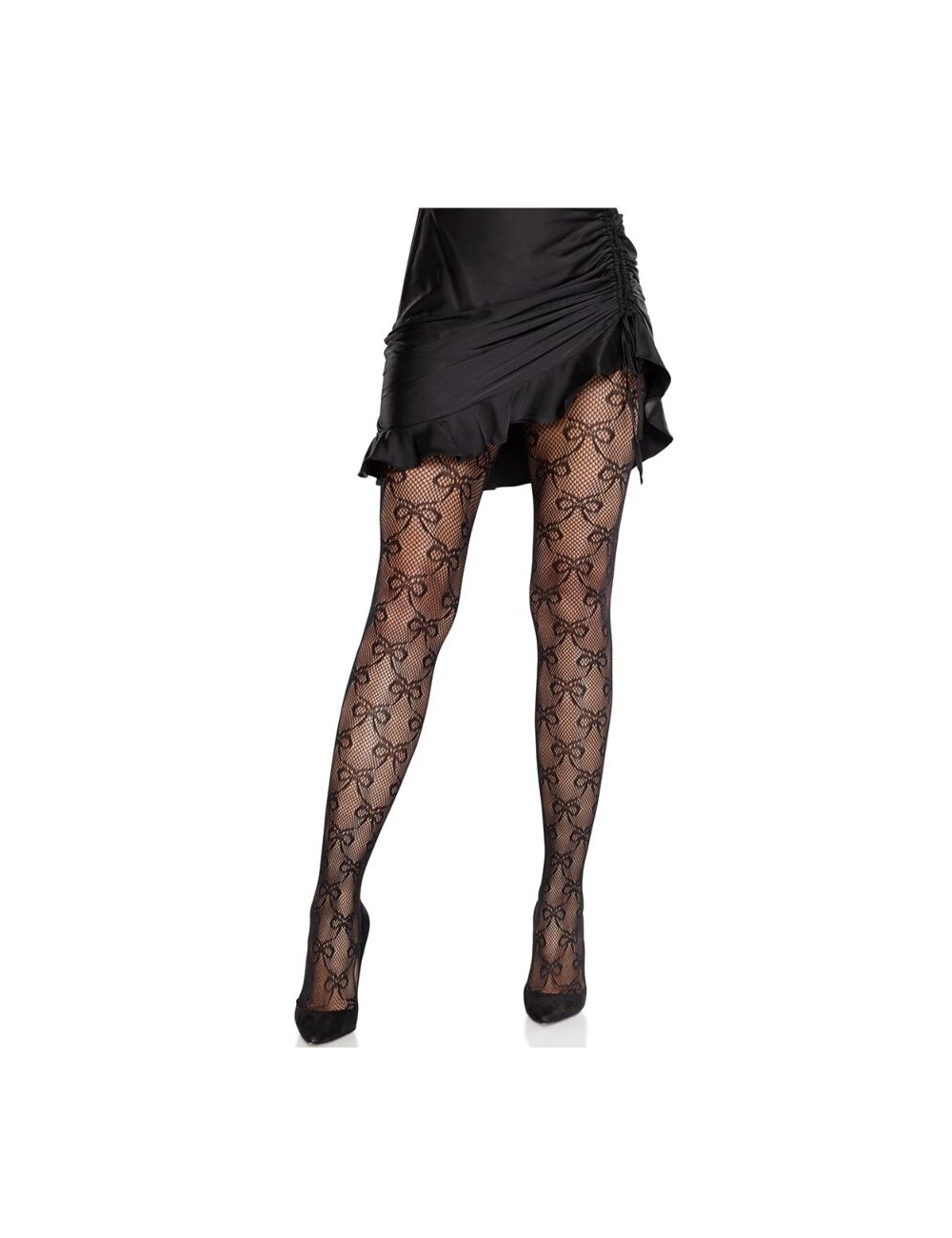 LEG AVENUE - FISHNET TIGHTS WITH BOW BLACK LEG AVENUE - FISHNET TIGHTS WITH BOW BLACK