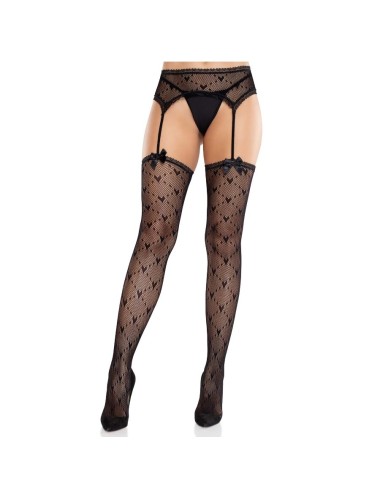 LEG AVENUE - HEART STOCKINGS WITH GARTERS BLACK