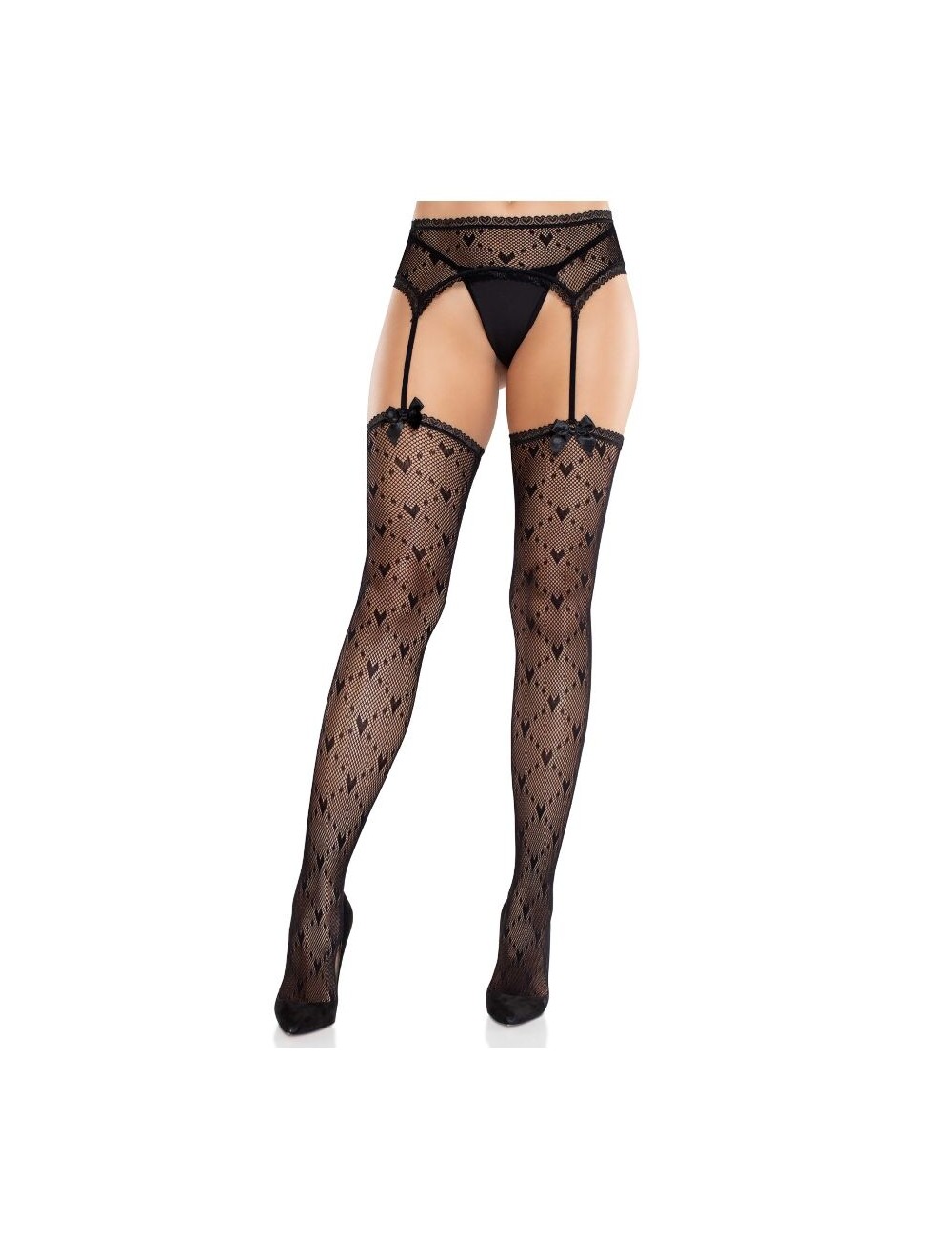 LEG AVENUE - HEART STOCKINGS WITH GARTERS BLACK LEG AVENUE - HEART STOCKINGS WITH GARTERS BLACK
