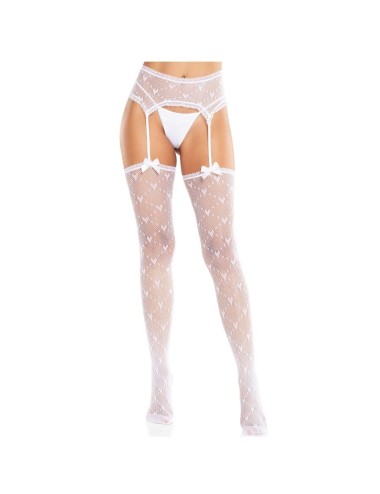 LEG AVENUE - HEART STOCKINGS WITH GARTERS WHITE