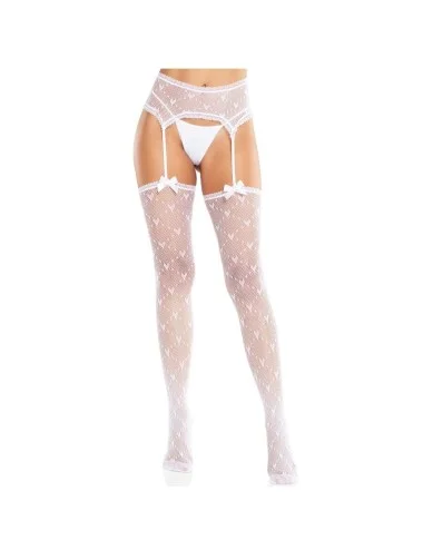 LEG AVENUE - HEART STOCKINGS WITH GARTERS WHITE