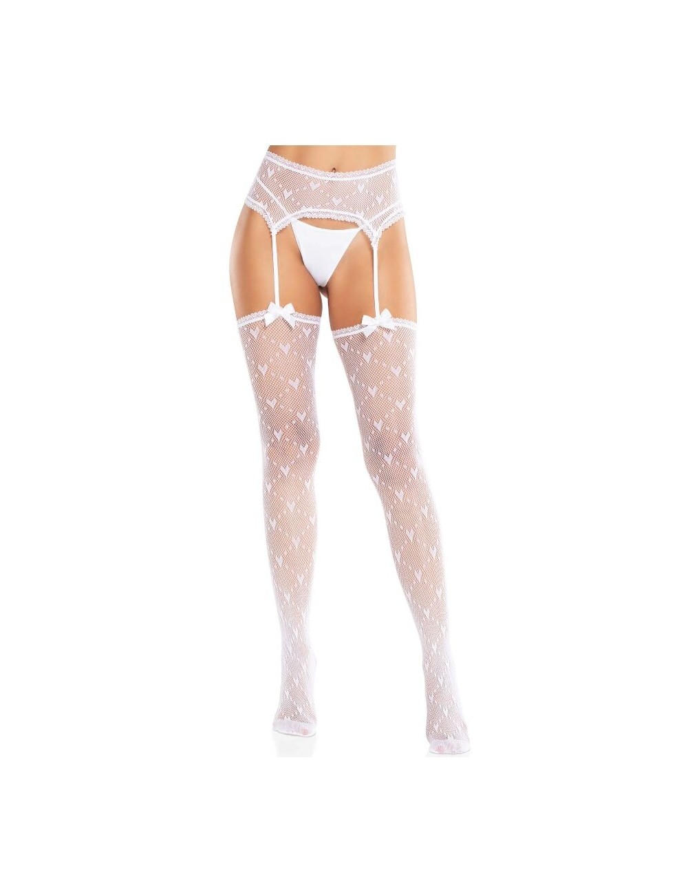 LEG AVENUE - HEART STOCKINGS WITH GARTERS WHITE