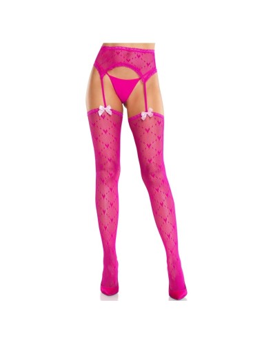 LEG AVENUE - HEART STOCKINGS WITH GARTERS MAGENTA