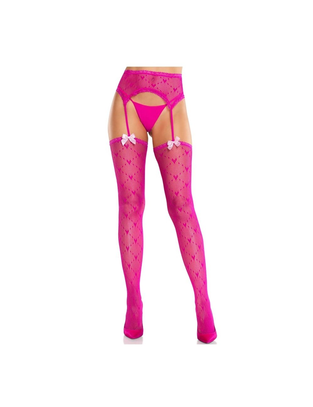 LEG AVENUE - HEART STOCKINGS WITH GARTERS MAGENTA LEG AVENUE - HEART STOCKINGS WITH GARTERS MAGENTA
