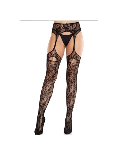 LEG AVENUE - LACE STOCKINGS WITH GARTERS BLACK