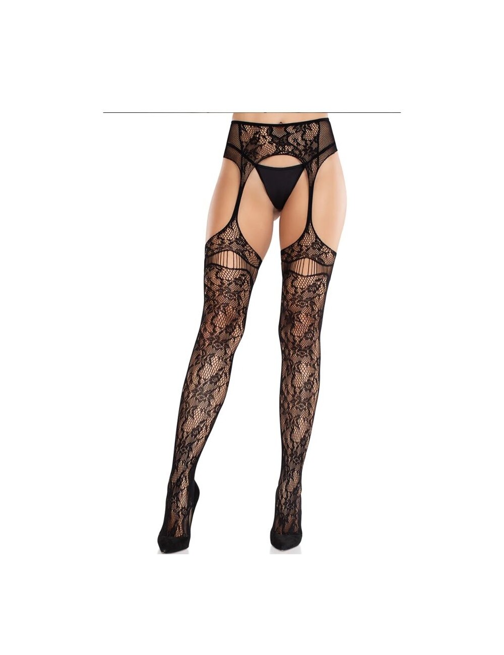 LEG AVENUE - LACE STOCKINGS WITH GARTERS BLACK LEG AVENUE - LACE STOCKINGS WITH GARTERS BLACK