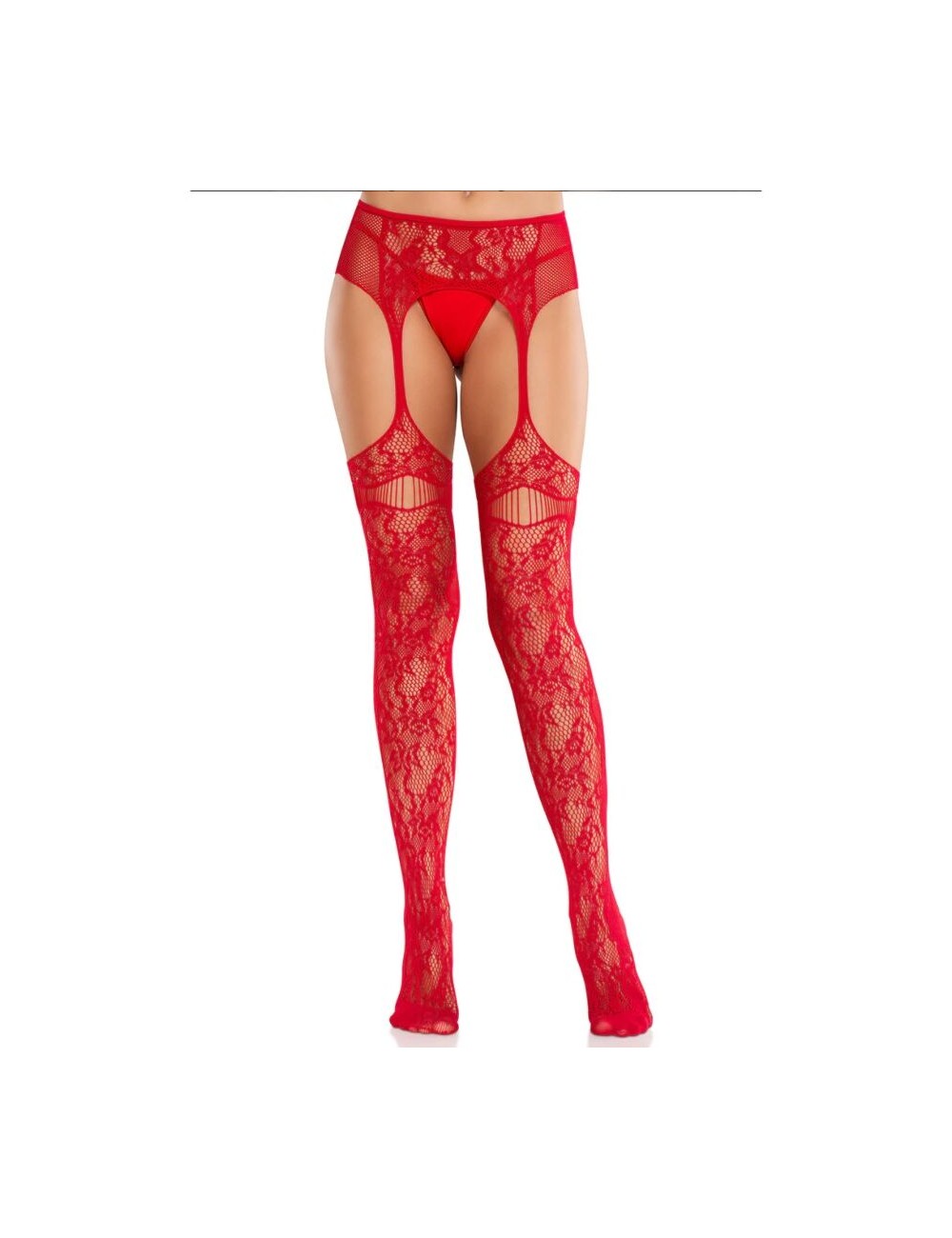 LEG AVENUE - LACE STOCKINGS WITH GARTERS RED LEG AVENUE - LACE STOCKINGS WITH GARTERS RED