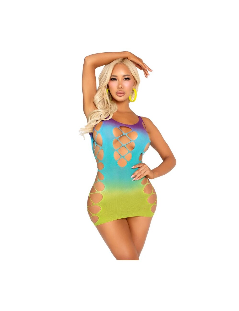 LEG AVENUE - SEAMLESS MINI DRESS WITH OPENINGS OCEAN LEG AVENUE - SEAMLESS MINI DRESS WITH OPENINGS OCEAN